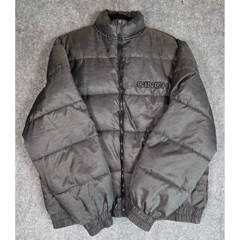 Cinch Puffer Jacket Mens Large Grey Quilted Full Zip Outerwear MWJ1020000